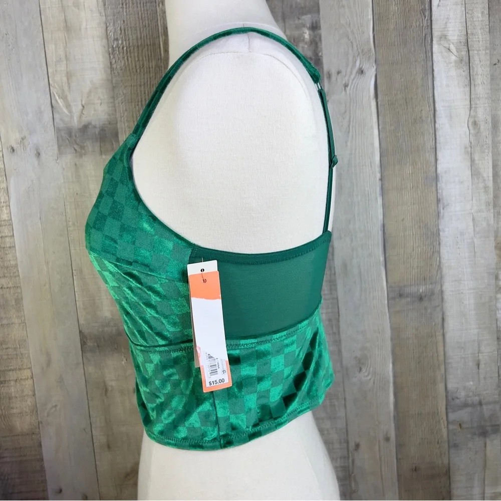Colsie Size Small Green Velvet Checkered Crop Top Bralette W/Adjustable …